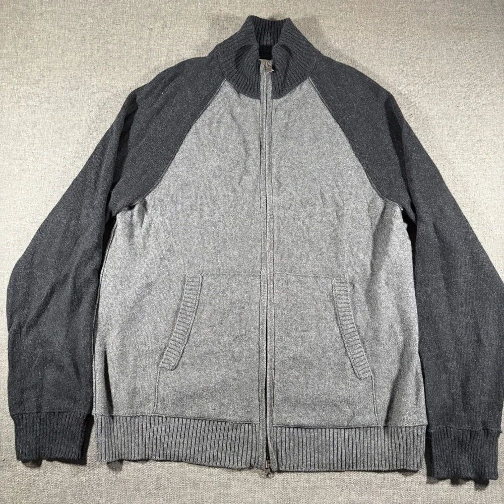 Banana Republic Full Zip Sweater Men XL Grey Luxury Cotton Angora Cashmere Blend